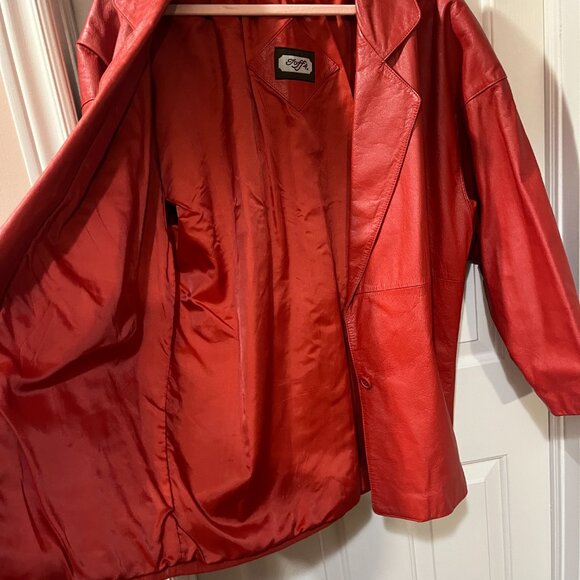 Toffs Vintage Red Genuine Leather Blazer Jacket Retro Holiday Women's Medium - Picture 7 of 9